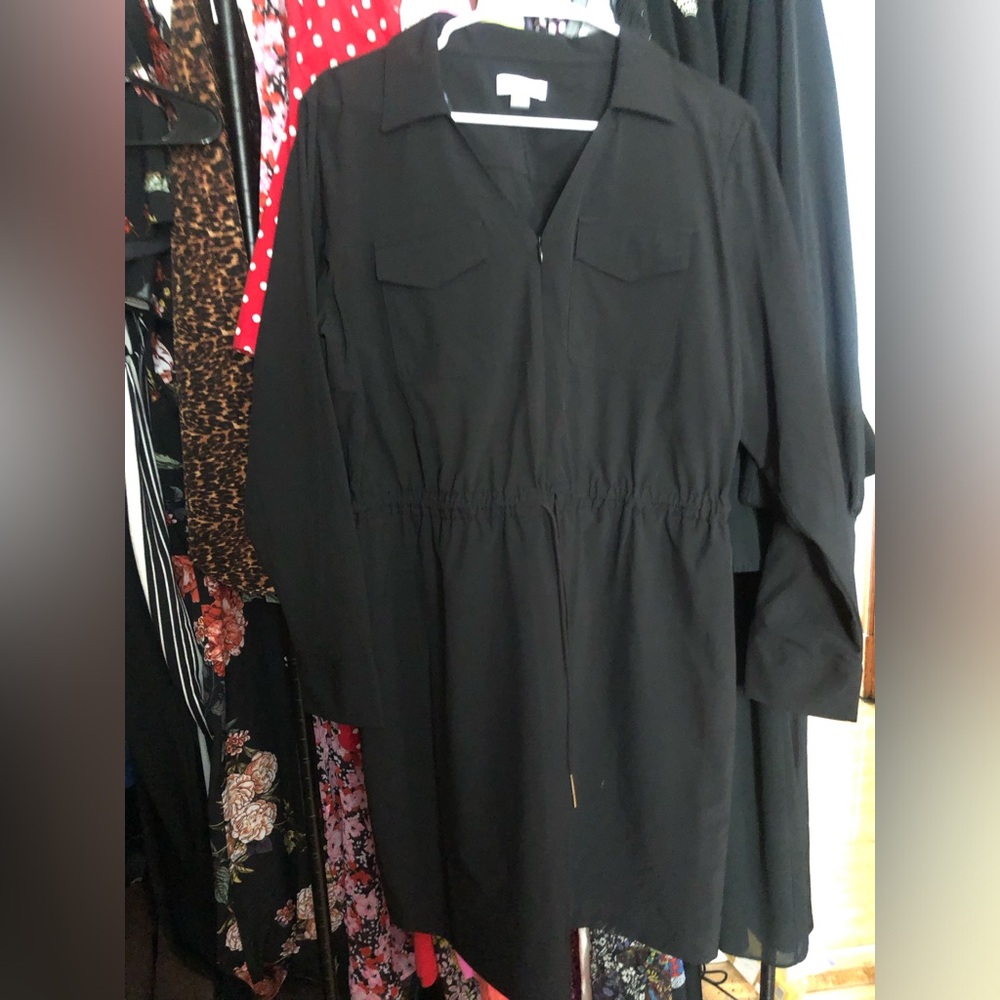 NWT Calvin Klein black drawstring waist dress